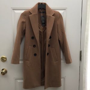 Boohoo Petite Double Breasted Camel Duster Coat
